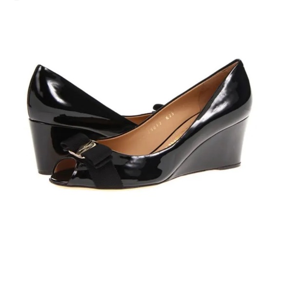 Salvatore Ferragamo Peep Toe Wedge Pumps Sissi Heel